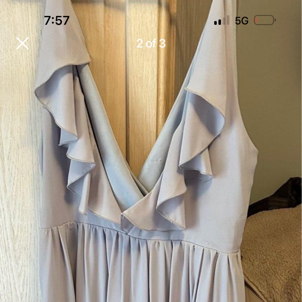 Tobi Blue Grey Chiffon Ruffle Maxi Dress with leg slit, Size Medium